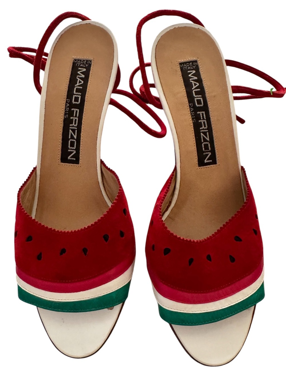 Maud Frizon Red Suede watermelon Lace-Up Heeled Sandals